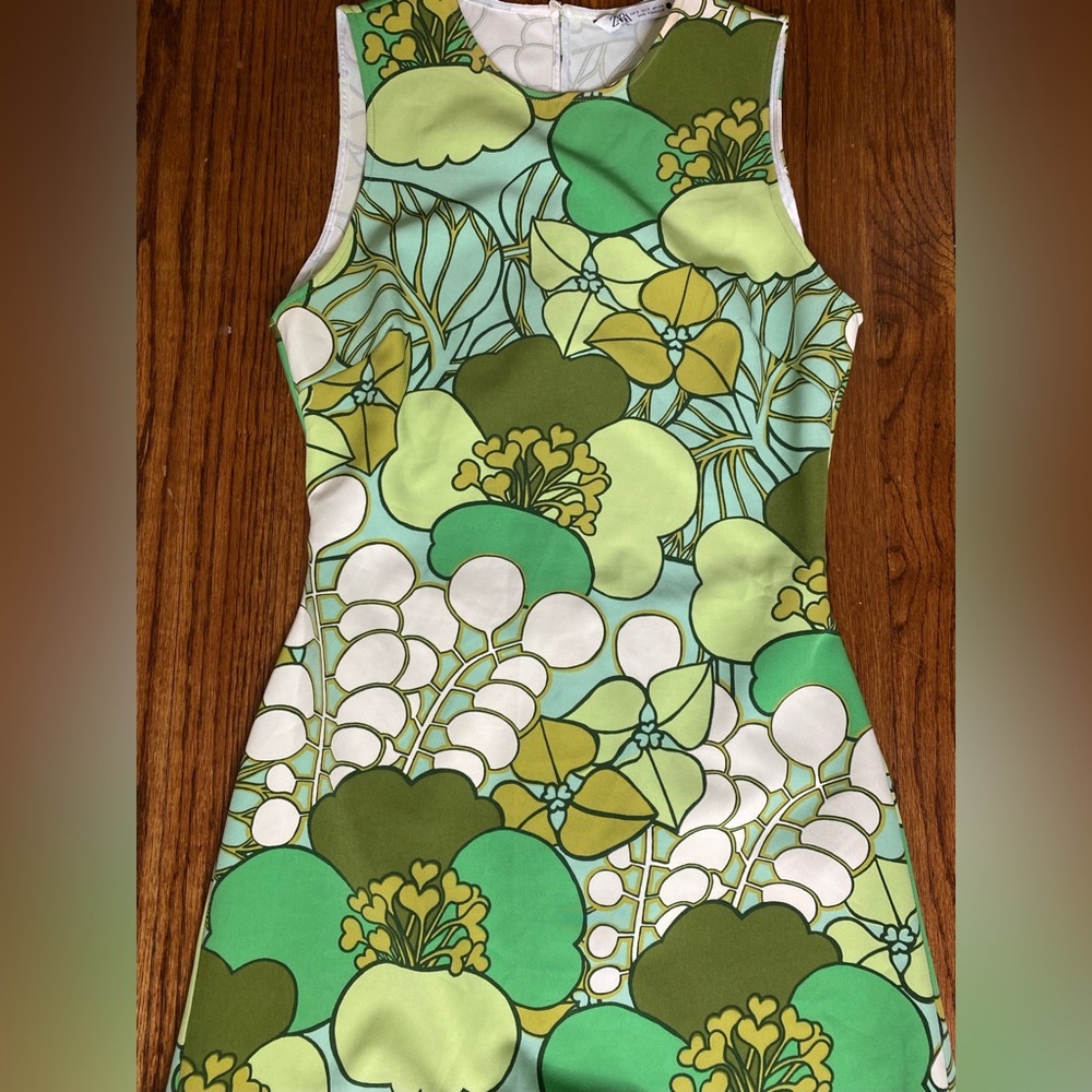 Zara’s green print mini dress